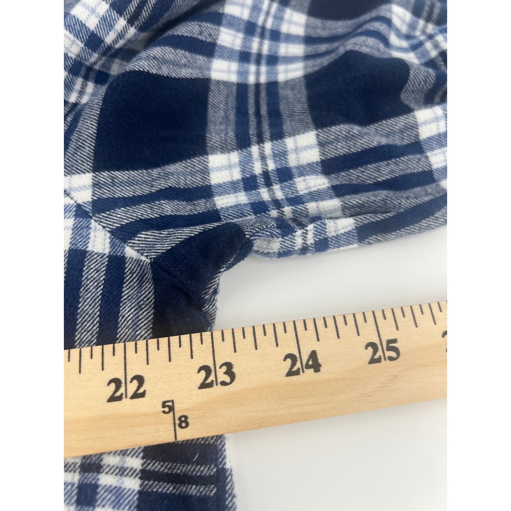 Majestic International Mens Navy Blue White Plaid Flannel Pajama Shirt Medium - Picture 7 of 8
